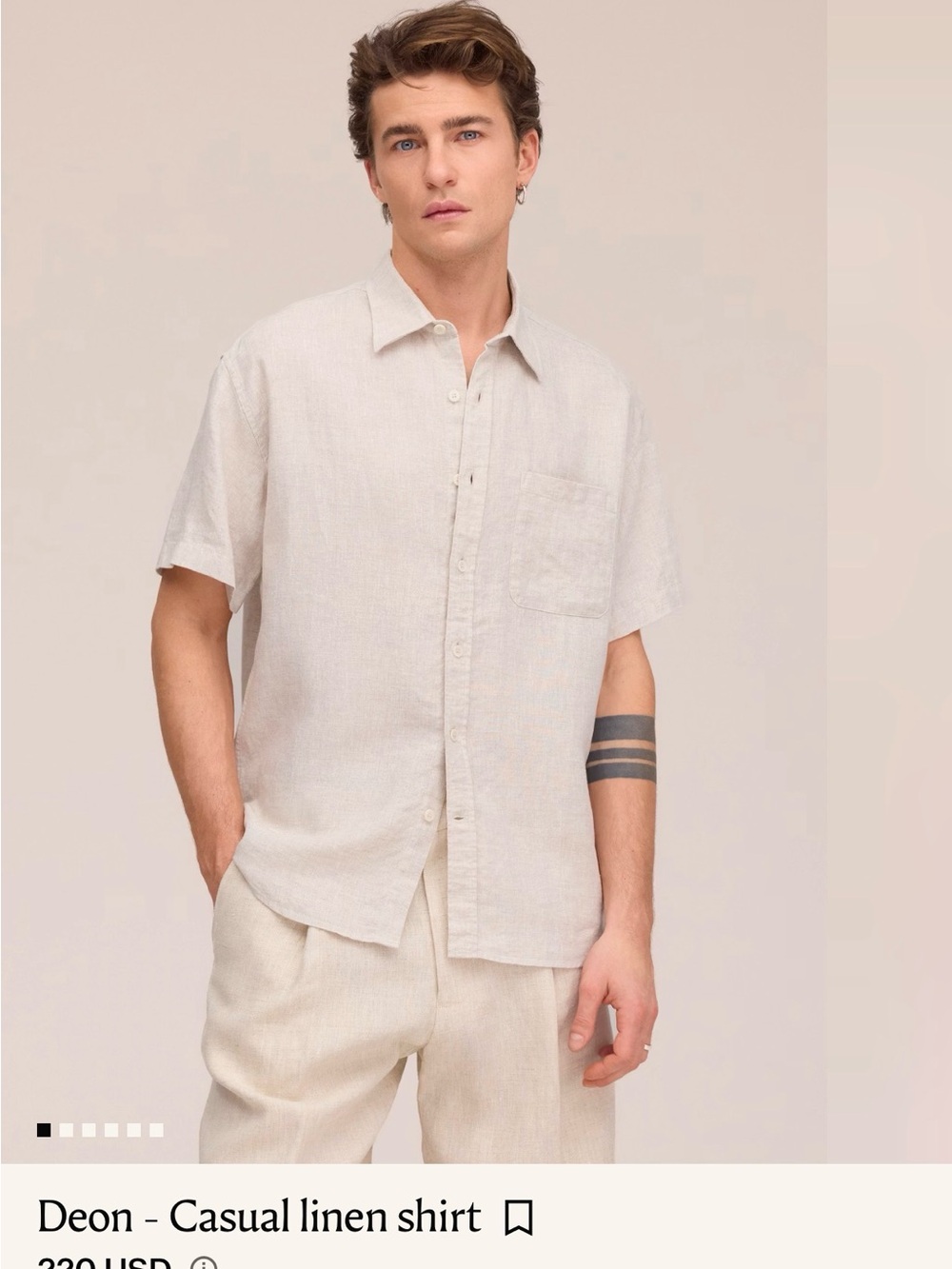 Deon Casual Linen Button-Down Shirt in Light Cream